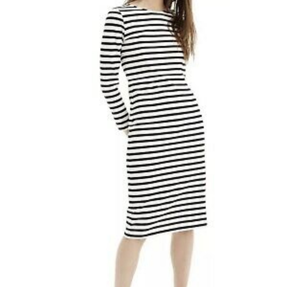 J. Crew Black and White Striped Midi Dress